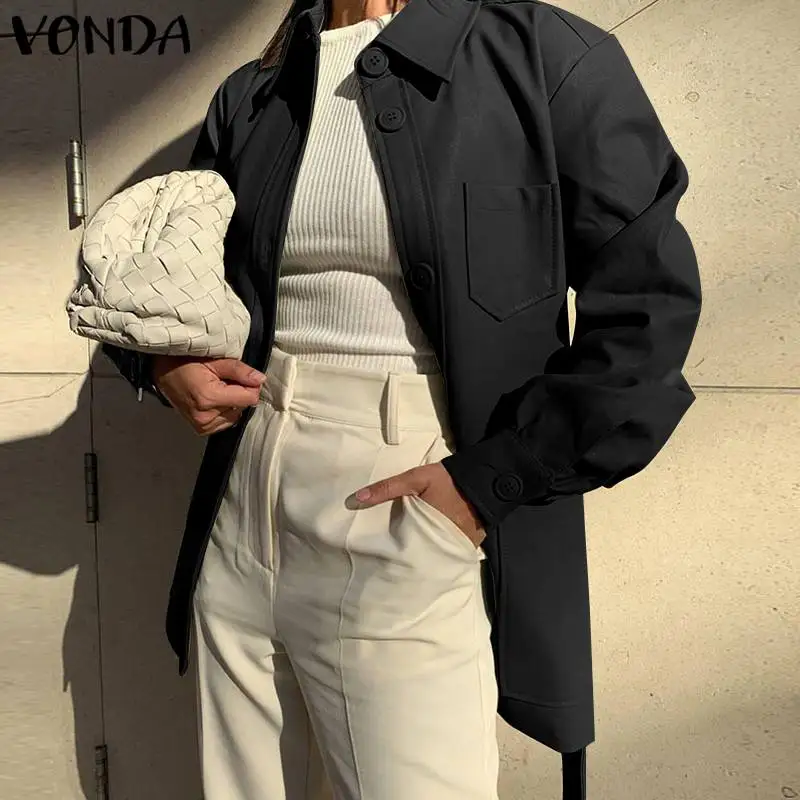 

Women Midi Jackets 2022 VONDA Autumn Coat Jackets Spring Long Sleeve Lapel Neck Windbreakers Outerwear Veste Femme Oversized