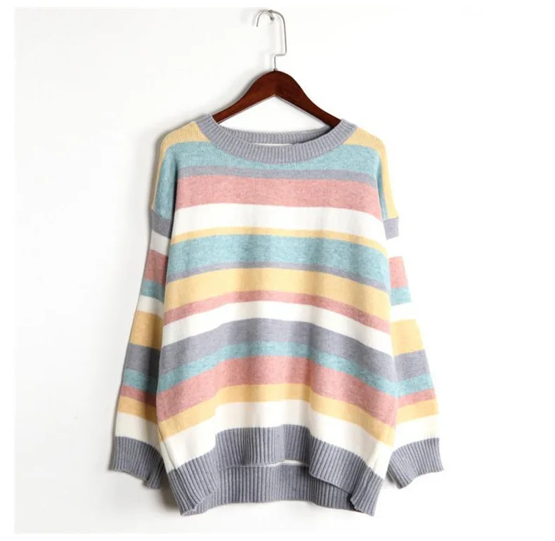 2019 женский свитер и пуловеры цветной в стиле пэчворк вязаный с круглым вырезом