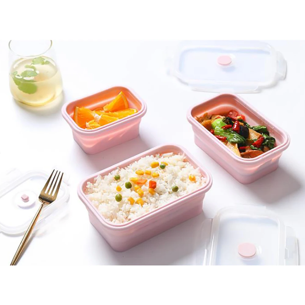 Силиконовый складной Ланч бокс контейнер для хранения пищи Портативный Bento