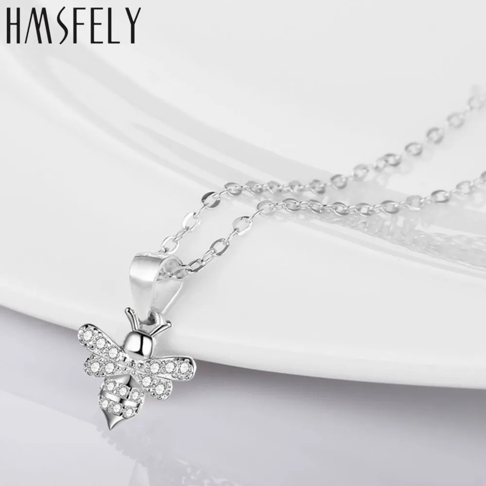 

HMSFELY Real 925 Sterling Silver Zirconia Bee Pendant DIY Charm Bracelet Dangles Findings For Necklace Jewelry Making Accessory