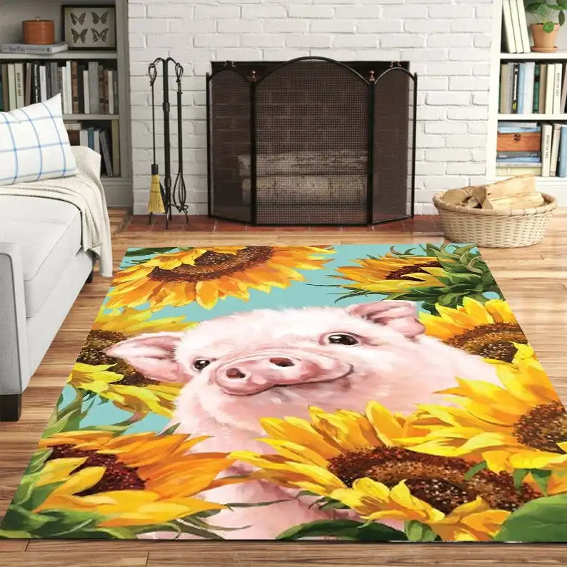Подсолнухи и поросенок Декоративный Напольный коврик ковер для гостиной детской