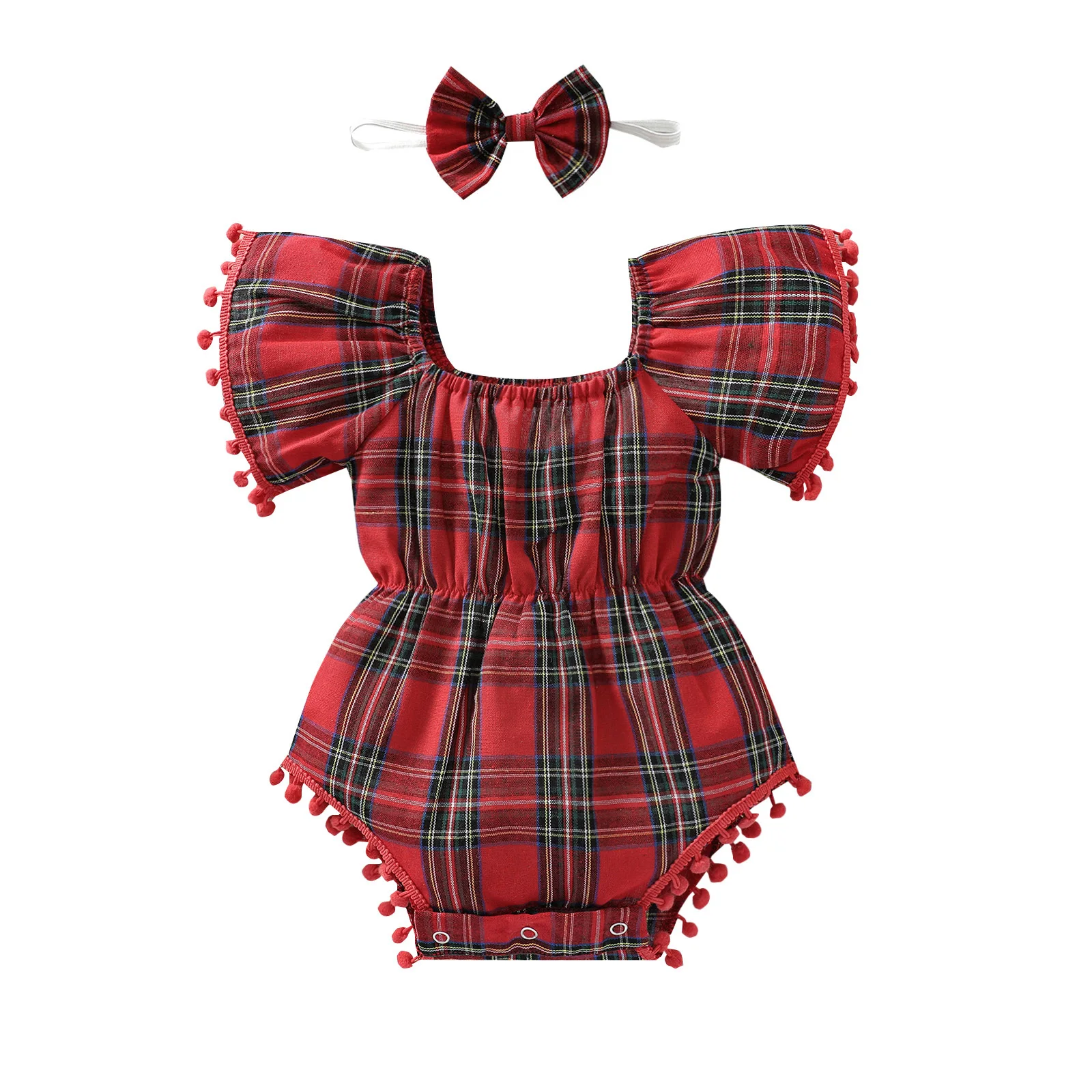 

Lioraitiin 0-24M Infant Baby Girl’s Casual Long Sleeve Romper Fashion Plaid Plush Balls Jumpsuits and Headband