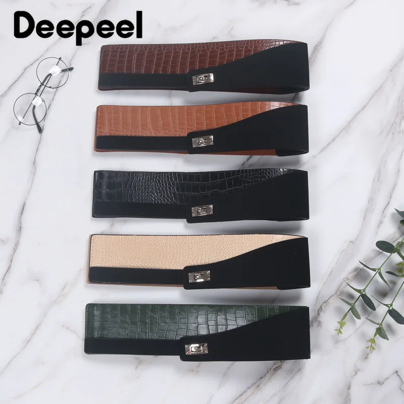 

Deepeel 1pc 90-100cm Female Elastic Waistband Cummerbunds PU Leather Wide Waist Belts for Women Fashion Luxury Corset Belt