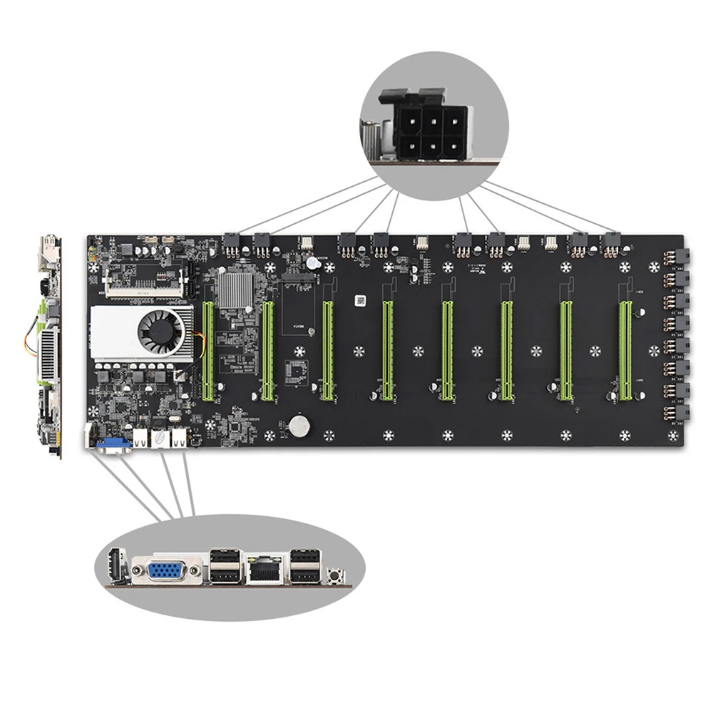 Расширяемый порт материнской платы ETH BTC Miner 8 * PCIE 16X /4 USB2.0 /DDR3 слот Sodimm/Поддержка