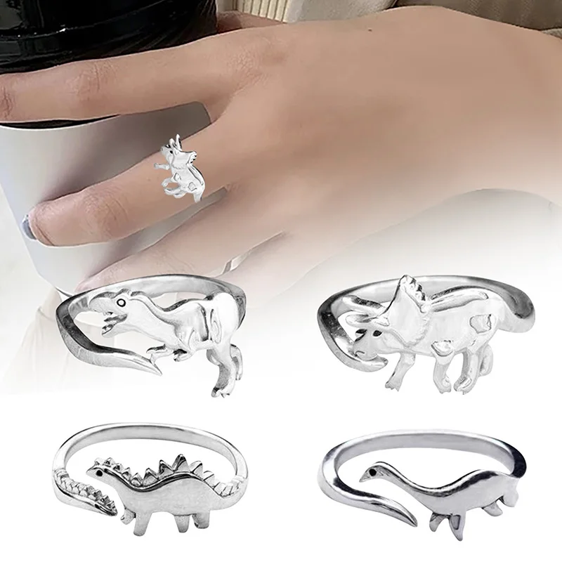 

1pc Dinosaur Rings Long-necked Dragon Stegosaurus Jewelry Toy Cute Animal Open Adjustable Ring Gift for Women Rings Hot