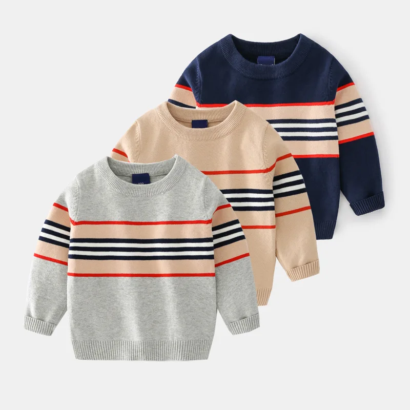 

2021 new children's striped sweater, boy's top, children's sweater