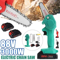 3000w 88v 4 inch mini electric chain saw chainsaw for fruit tree woodworking pruning saw garden tool with 2pcs lithium battery