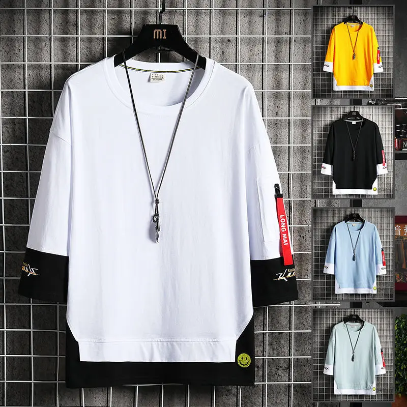 

2021 Новые мужские футболки Япония уличной моды Harajuku с коротким рукавом, топы, тройники для мужчин, повседневная мужская одежда с вышивкой; Фу...