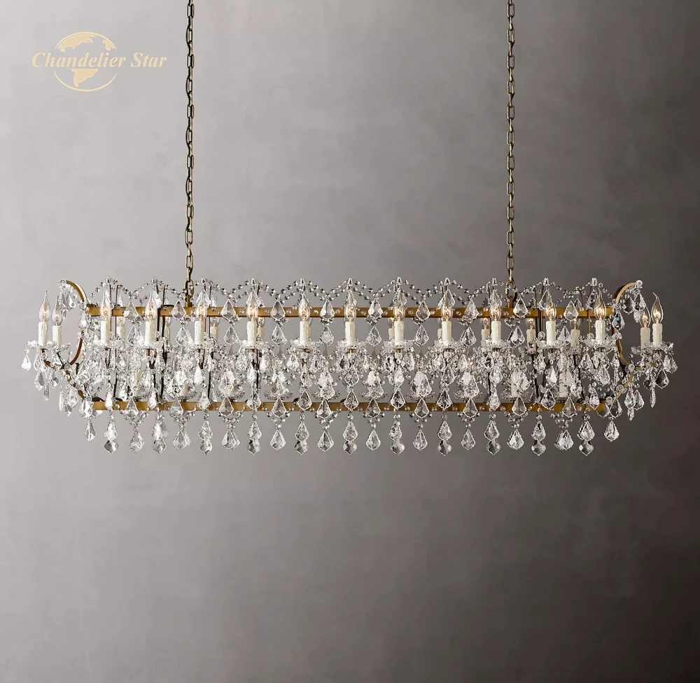 19th C. Rococo железные и хрустальные прямоугольные люстры современные светодиодный