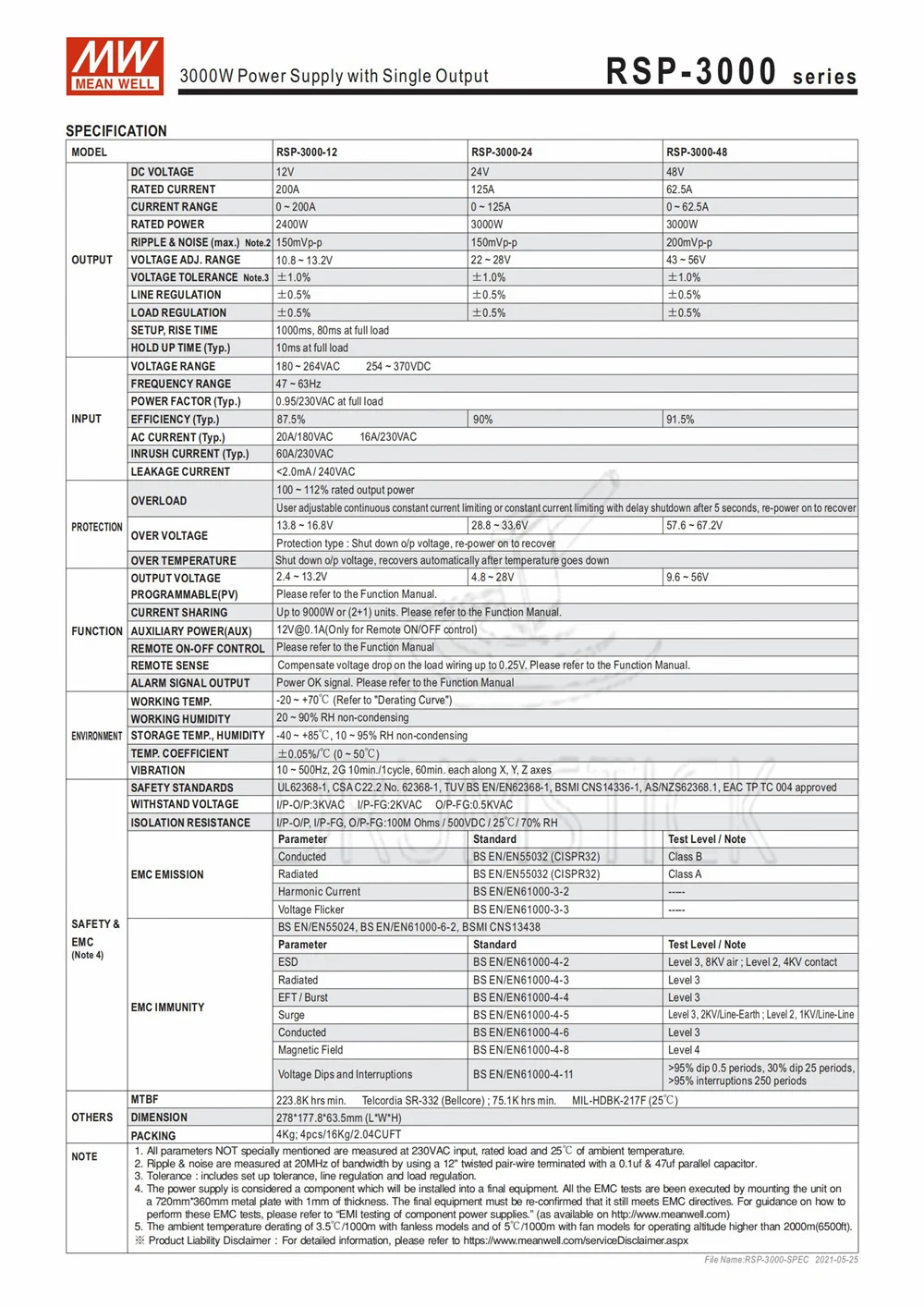 Специальные предложения означает хорошо RSP-3000-48 48V 62.5A meanwell RSP-3000 3000W один выход