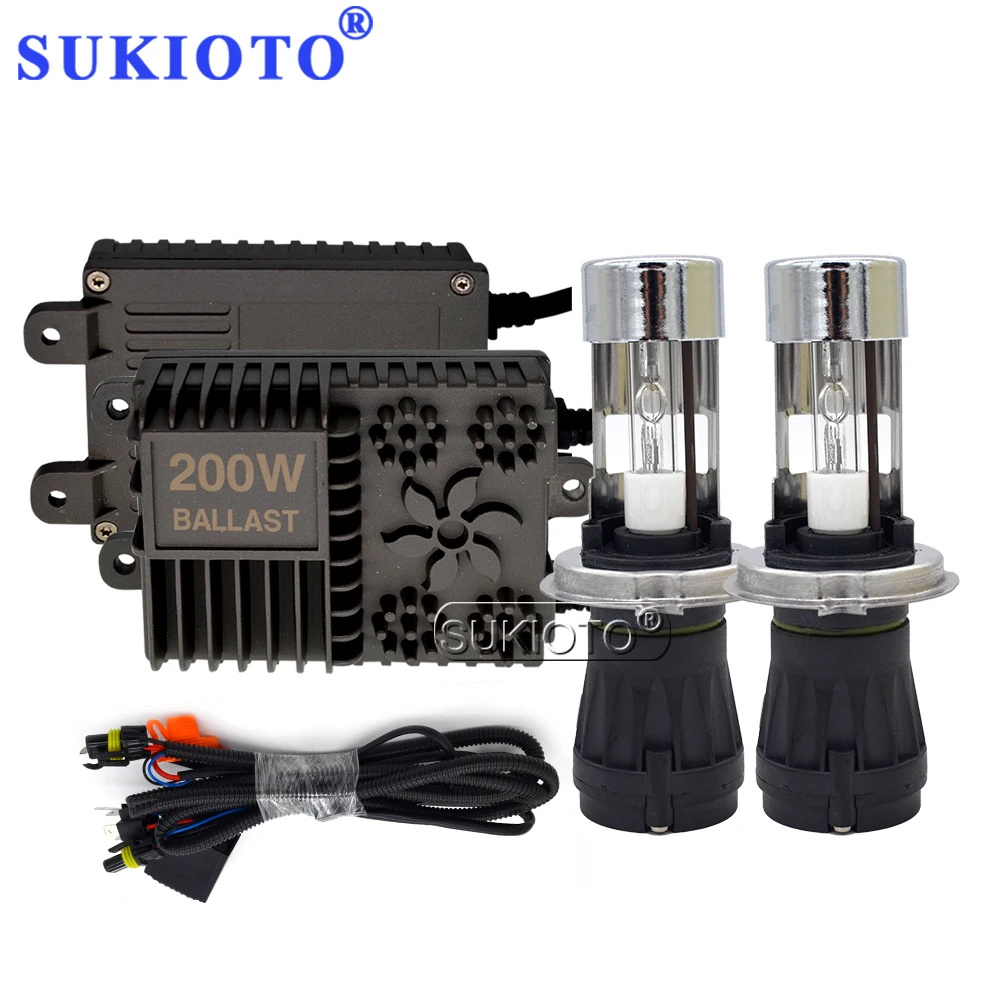 SUKIOTO 12V 200W HID Xenon Ballast Car Headlight H4 Bixenon Bulbs Kit H4-3 Ceramic High Low Beam Bulb 4300K 5000K 6000K 8000K | Автомобили