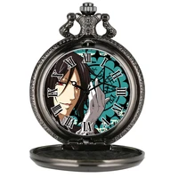 black butler high quality black pocket watch men women classic roman numeral dial personalized fashion quartz pendant clock