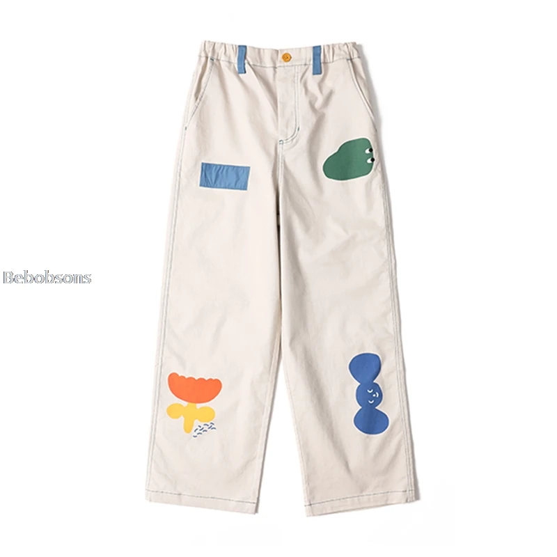 Осенние брюки нового дизайна с мультяшным принтом, высококачественные женские хлопковые прямые штаны, подходят для девочек-подростков, повседневные штаны