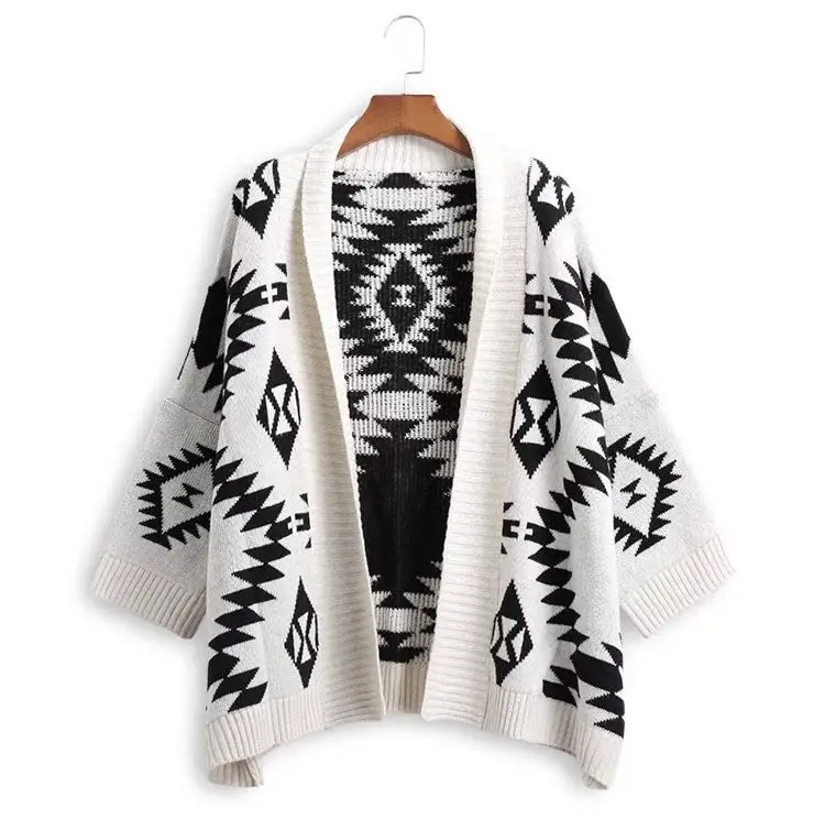 

New Women Casual Basic Spring Autumn Sweater Knitted Coat Cardigan Geometric pattern Long sleeve