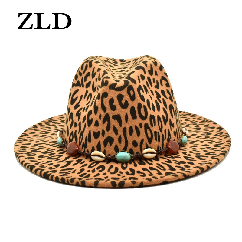 

ZLD Simplicity men women Fedoras hat Fashion vintage jazz hats Leopard Big brim Felt hat ladies cowboy cap Outdoor winter caps