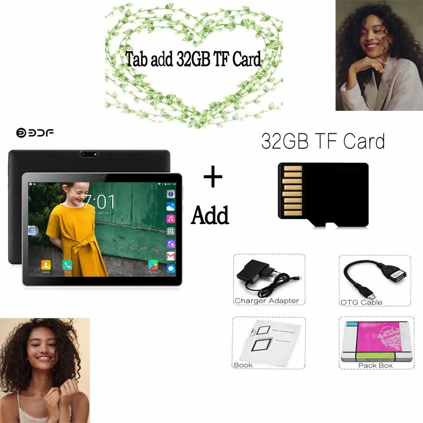 BDF 10 дюймов планшет MTK6753 Восьмиядерный Android 7,0 планшетный ПК дизайн 3G телефон планшет ips WiFi 4 Гб+ 64 ГБ Android планшет 10,1 - Комплект: Add 32GB TF Card