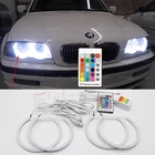 Комплект колец с ангельским глазом из хлопка RGB для BMW 3 серии E46 316i 318i 320d 320i 323i 328i 330i, пульт дистанционного управления, 16 цветов