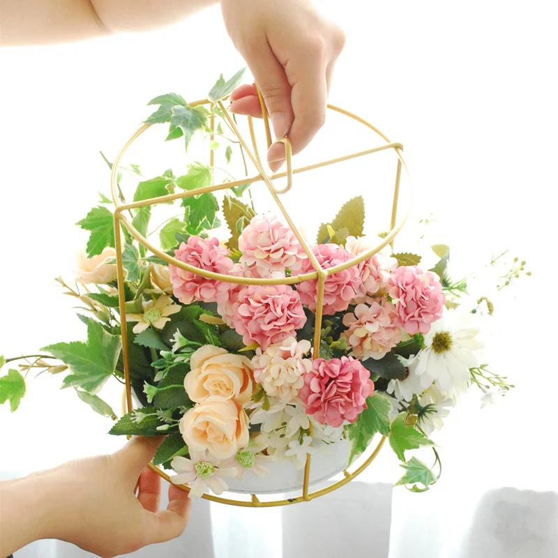 Креативная позолоченная кованая железная металлическая подставка для цветов в