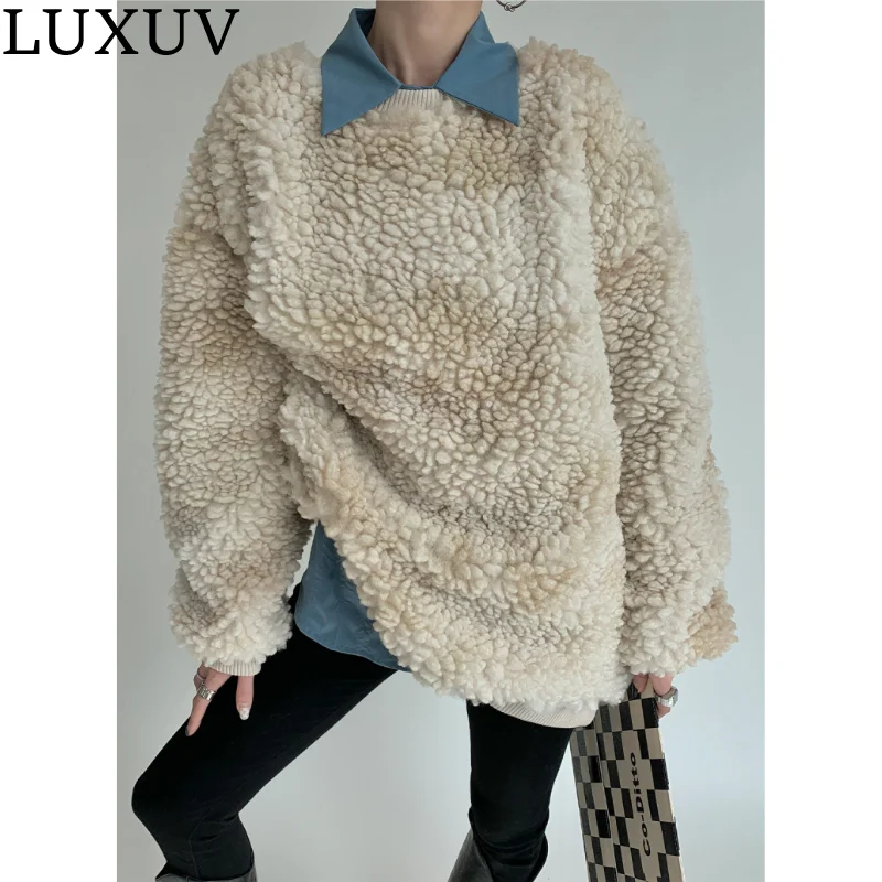 LUXUV Hoodies Women Autumn Winter Clothes Soft Warm Fluffy Chic Grunge Double Pullover Loose Loungewear Thick Tops For Teens