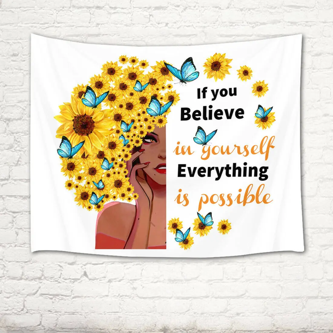 Гобелен с подсолнухами в стиле афроамериканской девушки настенный подвесной