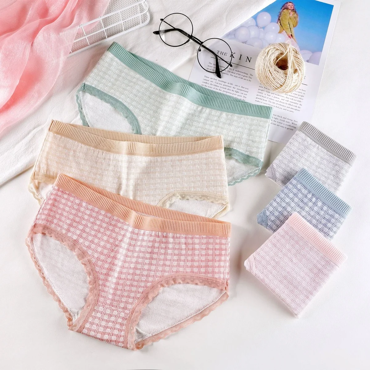 

Plaid Print Ladies Underwear Cotton Japanese Sweet Lace Sexy Cotton Crotch School Girl Briefs Lingerie Cute Underwear Plus Size