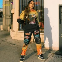 2021 autumn printing color contrast street straight casual pants sports casual fashionable trousers graffiti urban streetwear