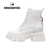 dongnanfeng womens female ladies genuine leather ankle boots shoes platform autumn increase lace up winter fur breathable 34 39