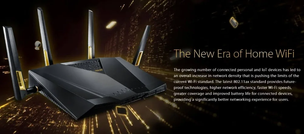 Топ 5 игровой роутер Wi-Fi 6 802.11ax 4x4 до 6000 Мбит/с ASUS RT-AX88U AX6000 MU-MIMO& OFDMA 2,4 ГГц/5 ГГц 4 антенны+ 8 Lan 1000 Мбит/с