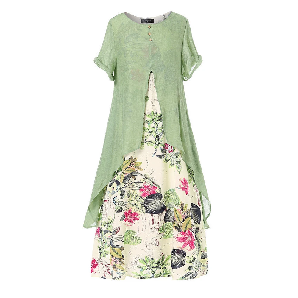 Размера плюс для женщин из хлопка и льна макси платья Свободная Женская футболка