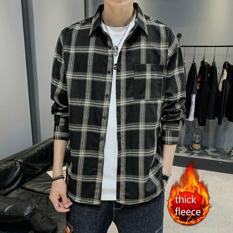 

Loose Plaid Shirts Men Casual Autumn And Winter 2020 Mens Plush Thick Rest Multicolor Long Sleeve Shirts In Casual Fashion New