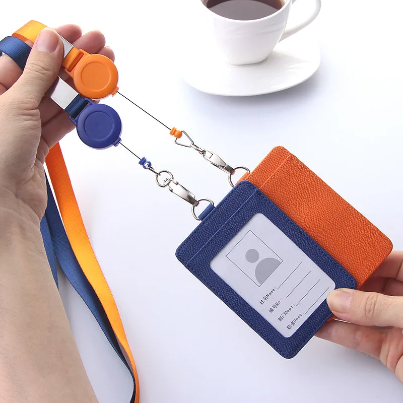 

PU Leather Lanyard retractable badge holder ID card holder school lanyards id badge holder horizontal badge holder transparent