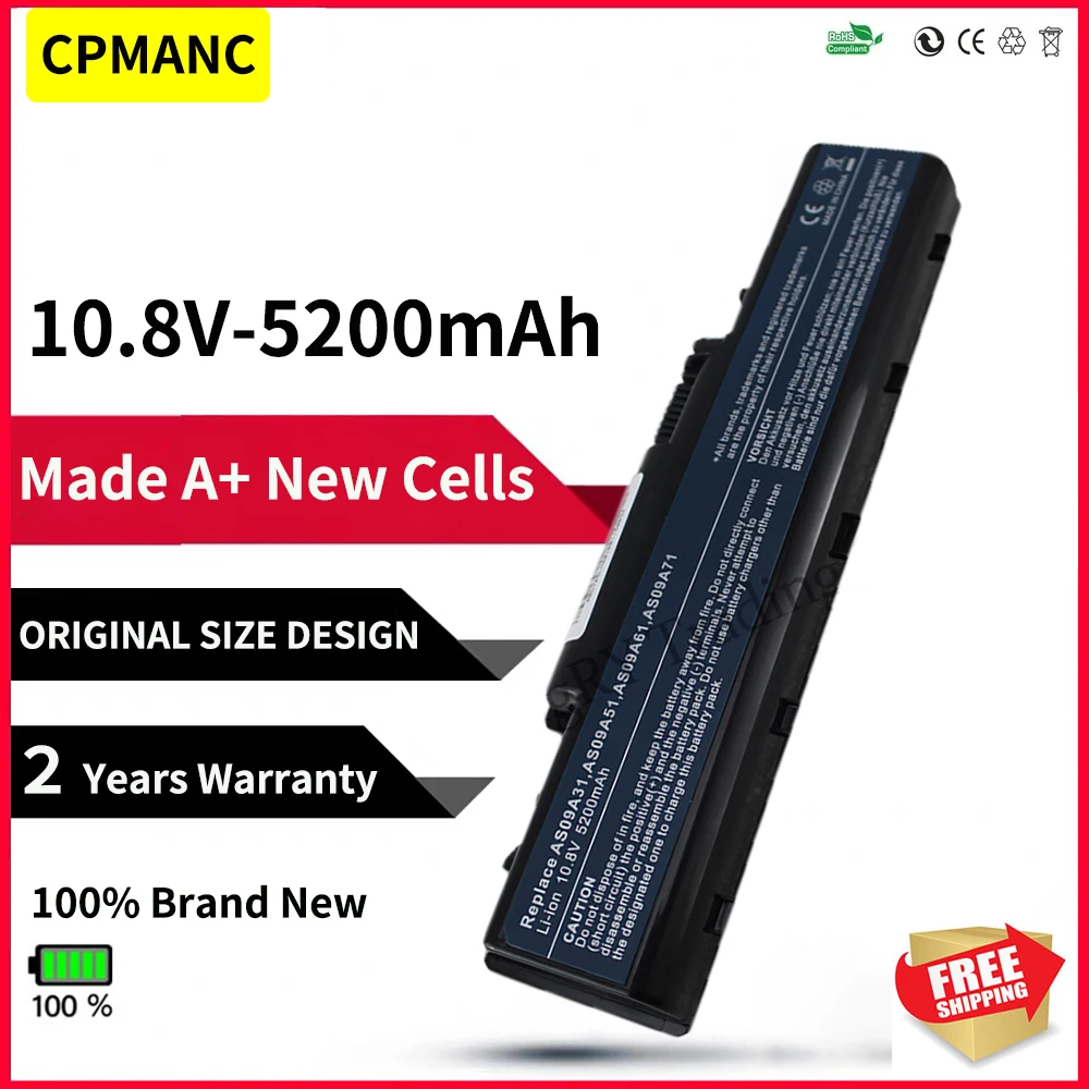 Аккумулятор CPMANC 5200 мАч для ноутбука EMACHINES E525 E627 E725 D525 D725 D620 NV52 AS09A31 AS09A41 AS09A51 AS09A61 AS09A70 AS09A71