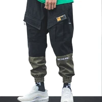 summer functional wind multi pocket mens loose fitting youth beamed casual harem pants trend color blocking overalls
