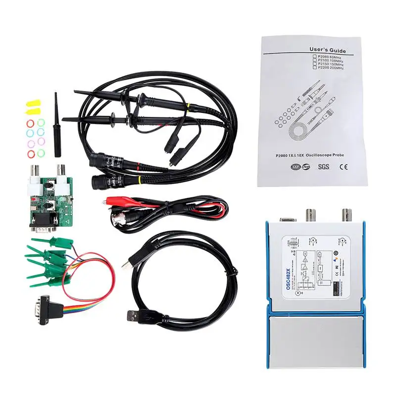 OSC482S цифровой портативный осциллограф PC USB 2,0 Виртуальная 2CH полоса пропускания осциллограф с генератором сигналов 13M Hz