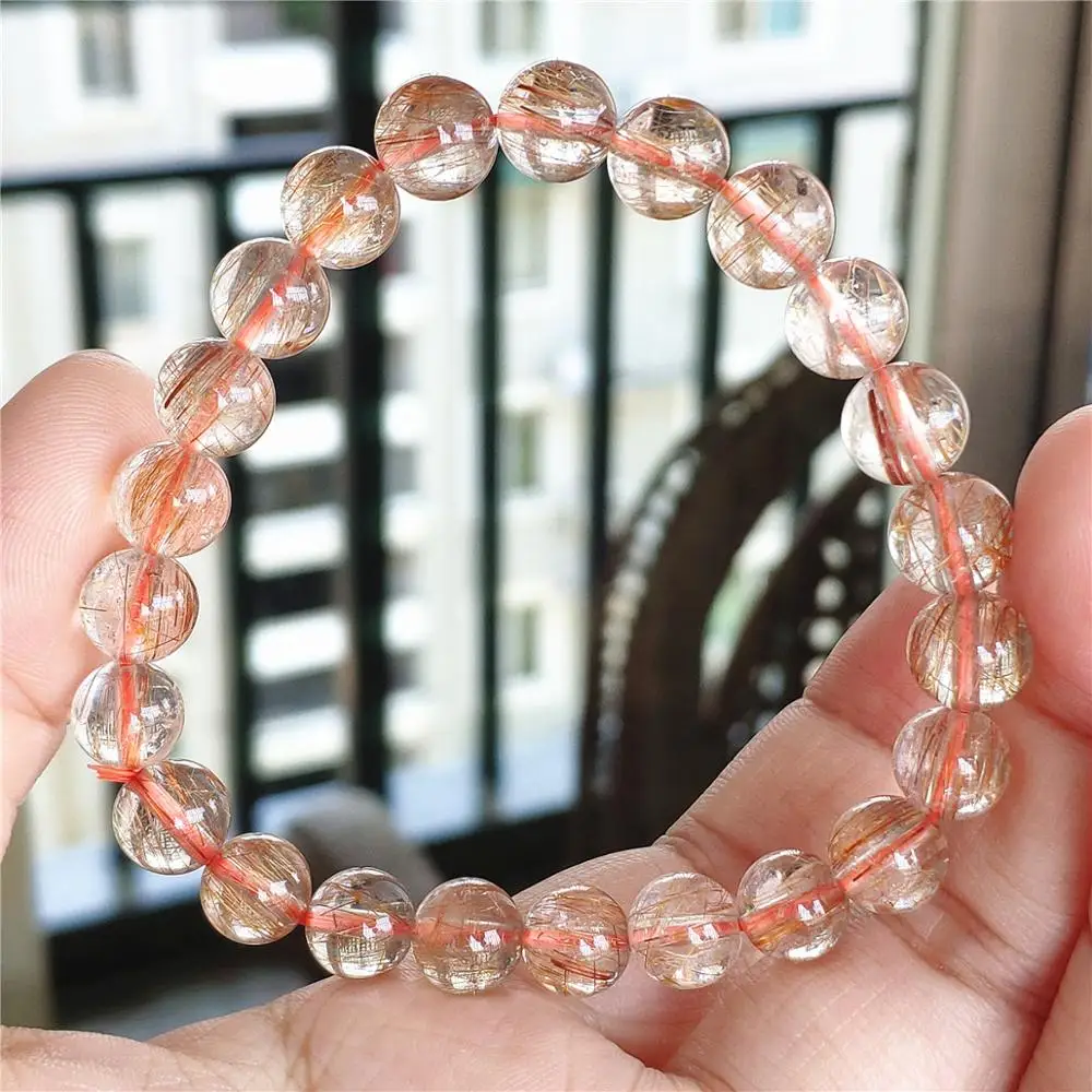 100% натуральная медь рутилированный кварцевый браслет 8 мм прозрачные круглые