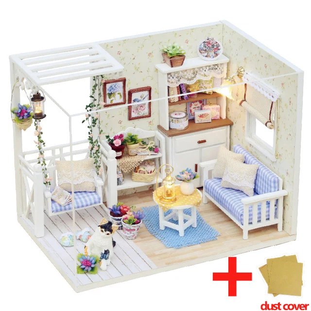 H013 with cover Кукольный дом мебель DIY Миниатюрная модель пылезащитный чехол 3D Деревянный кукольный домик рождественские подарки игрушки для детей дневник котенка H013# E - Цвет: H013 with cover