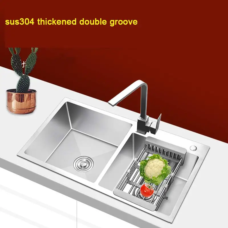

Kitchen 304 stainless steel sink square silver sink double sink under counter basin sink manual sink set AE02JSZ-0003