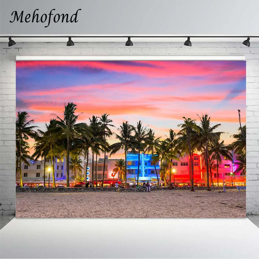 

Фон Mehofond для фотосъемки с естественными пейзажами, лето, море, пляж, пальмы, дерево, город, неоновые облака, свадебный фон для детской портрет...