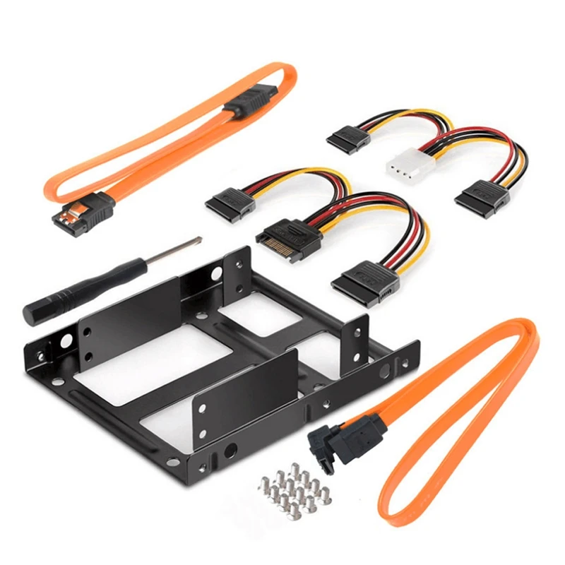 

2.5 to 3.5 Inch Dual Hard Disk Metal Bracket Adapter HDD Holder with Double SATA & Power Cable for Desktop