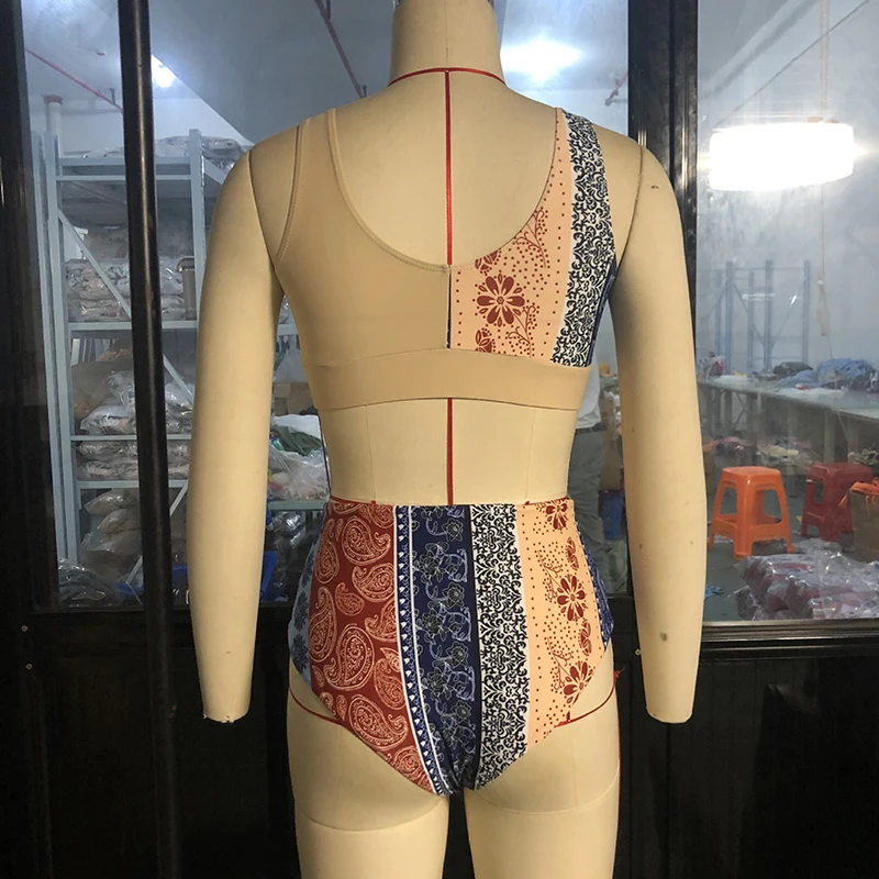 

Ribbed Print Bikini Set Patchwork Swimsuit Tops Buckle High Waist Swimwear Women Bathing Suits Biquini 2020 Mujer Sexy Beachwear