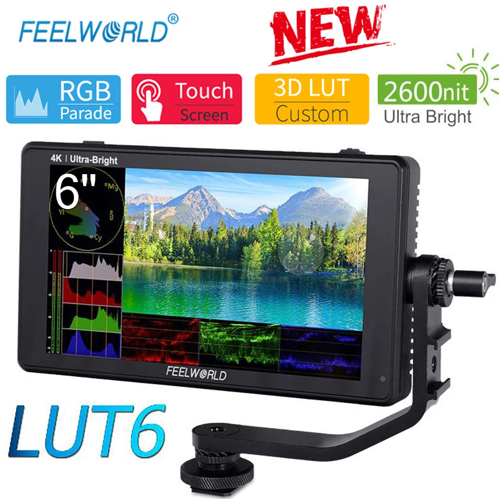 online Feelworld Lut6 6 Polegada Ips 2600 Lêndeas 3d Lut Hdr Tela Sensível Ao Toque Câmera Monitor De Campo Com Forma De Onda Vetor Escopo Para Câmeras Dslr
