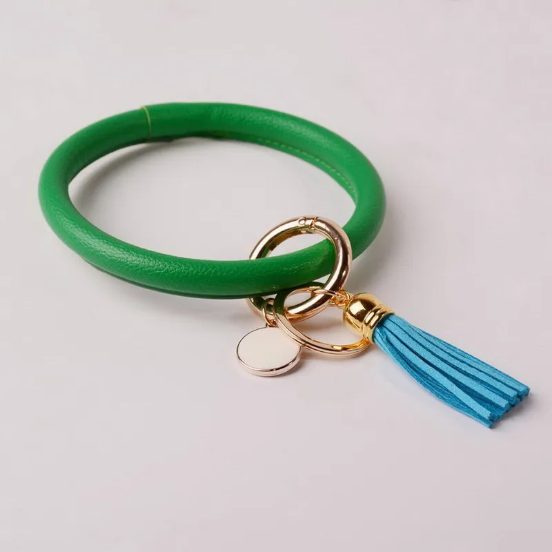 DZ0088 green Новинка от Rainbery, модный многофункциональный брелок с кисточкой, эмалированный брелок из искусственной кожи, Круглый браслет с монограммой, брелок для женщин и девушек - Цвет: DZ0088 green