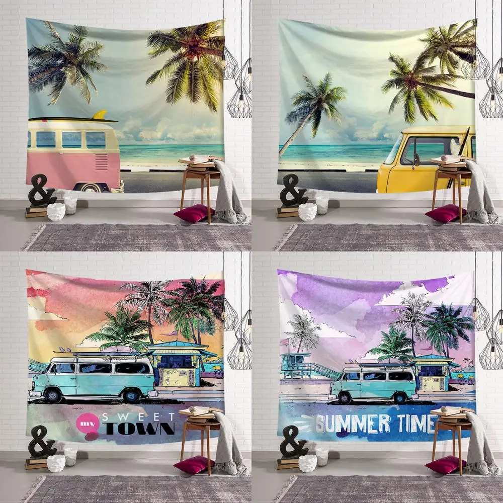 Настенный гобелен розовый с принтом для зимнего пляжа 150x130 см|Гобелен| |