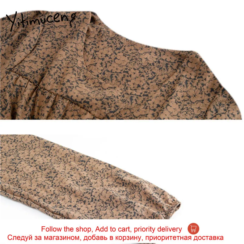 

Yitimuceng Vintage Print Mini Woman Dresses New Spring 2021 A-Line High Waist Long Sleeve French Fashion Clothing Office Lady
