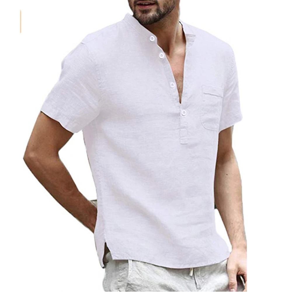 

Summer New Men's Short-Sleeve T-shirt Cotton and Linen Shirts Plus Size Loose Casual Mens Tshirt Shirt Male Breathable Tees Tops