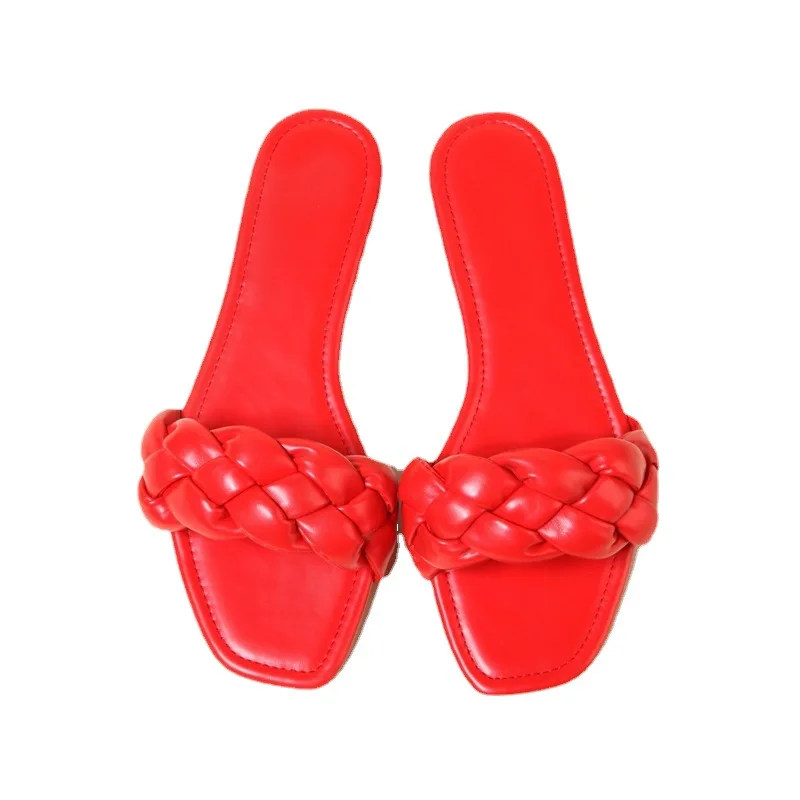 

HOKSZVY 2021 Summer Fashion Sandals Large Strand Woven Sandals Slippers Women's Flat Slipper Slides Large Size CGB