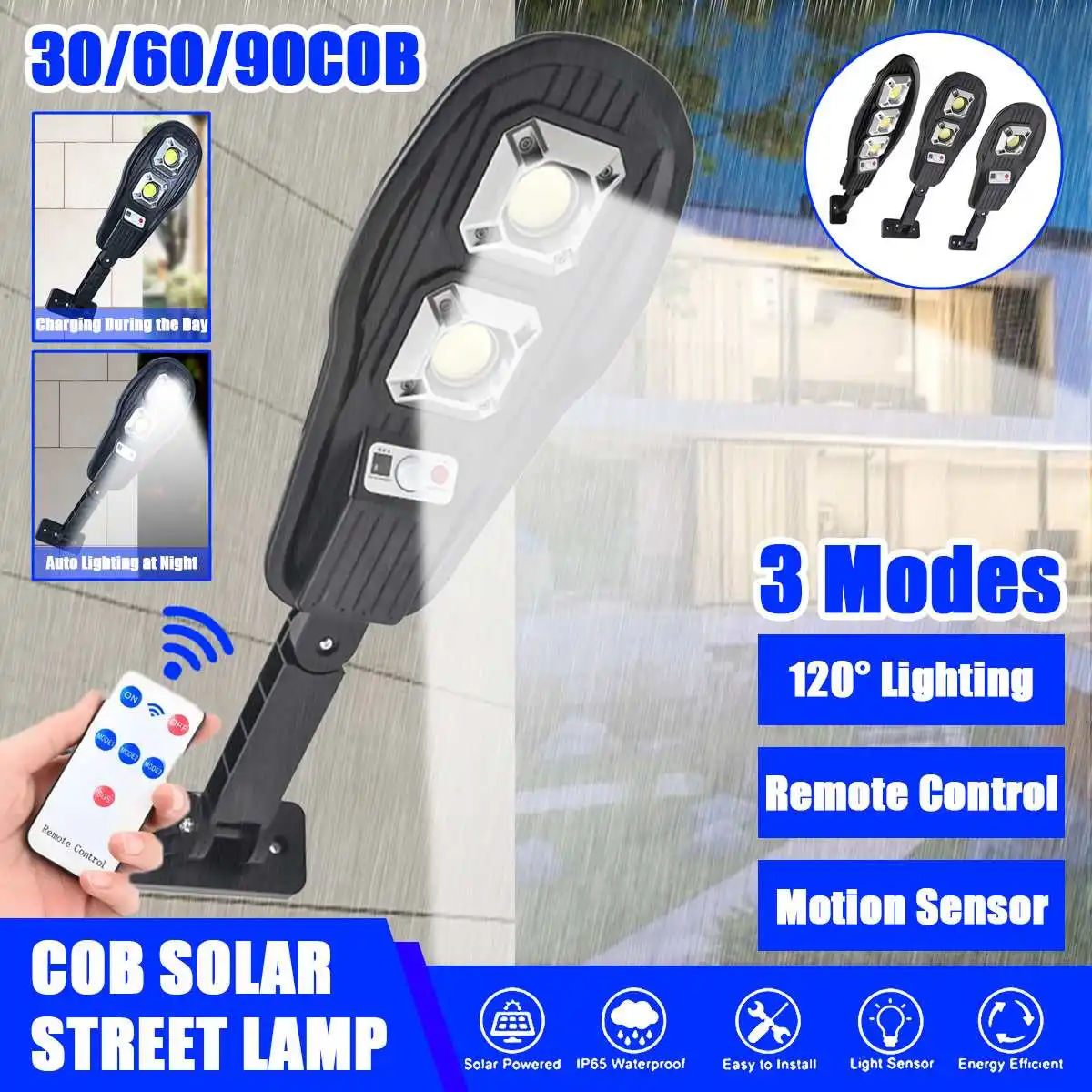 

30/60/90 COB LED Solar Light Outdoor Solar Lamp Powered Sunlight Waterproof PIR Motion Sensor Street Light for Garden Decor