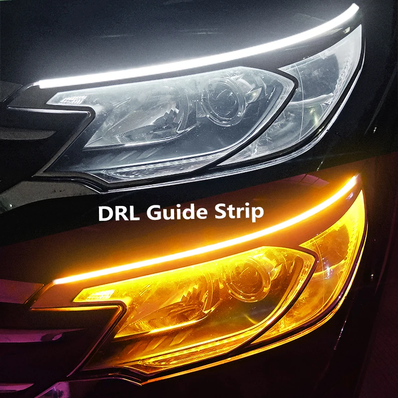 

2pc LED DRL Car Daytime Running Light Flexible Waterproof Strip Auto Headlights White Turn Signal Yellow Brake Flow Lights 12V
