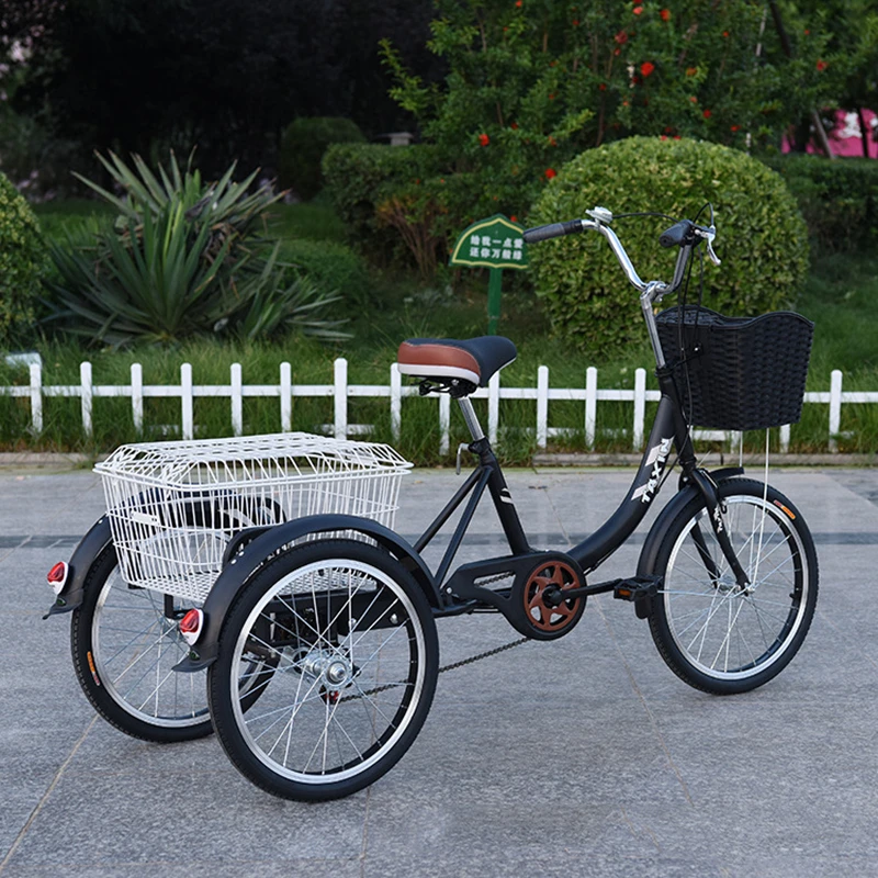 

Manpower three-wheeled bicycle for the elderly adult food basket men's and women's foot three-wheeled bicycle with frame