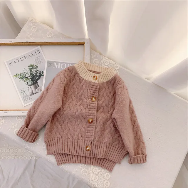 pink New Cotton Kids Cardigan Boys Girls Children's Knit Cardigan Sweaters Autumn Winter Thicken Kids Knitwear Coats LZ298 - Цвет: pink